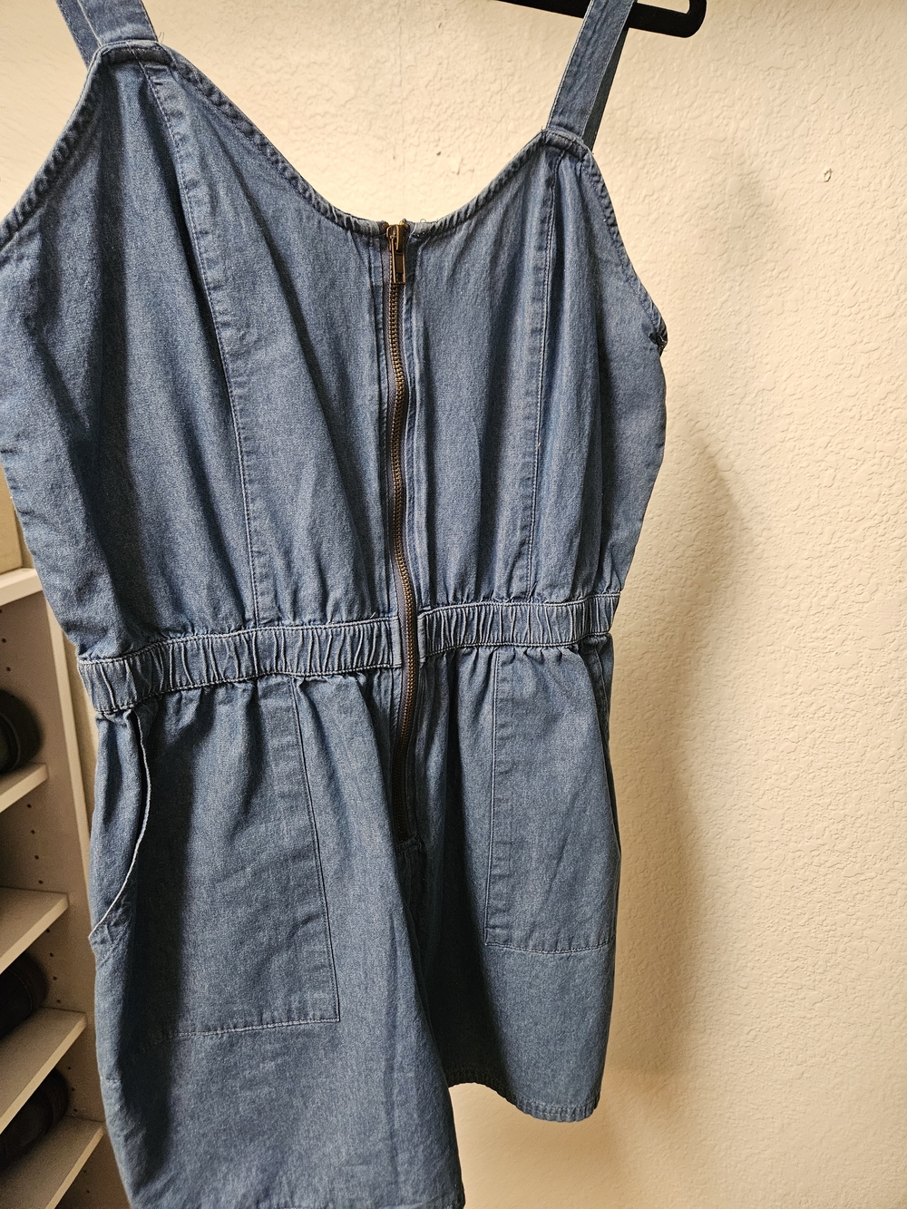 Blue Denim Womens' One-Piece Romper - Casual Zip Front